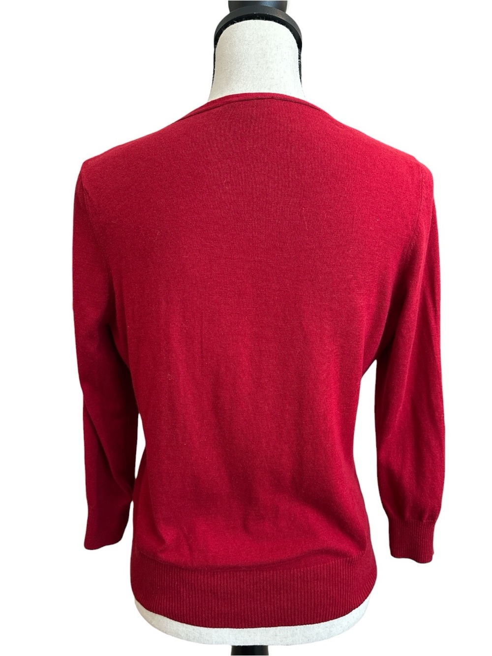 Talbots Red Ruched Cardigan Sweater Rhinestone Button Front Medium - Picture 3 of 8